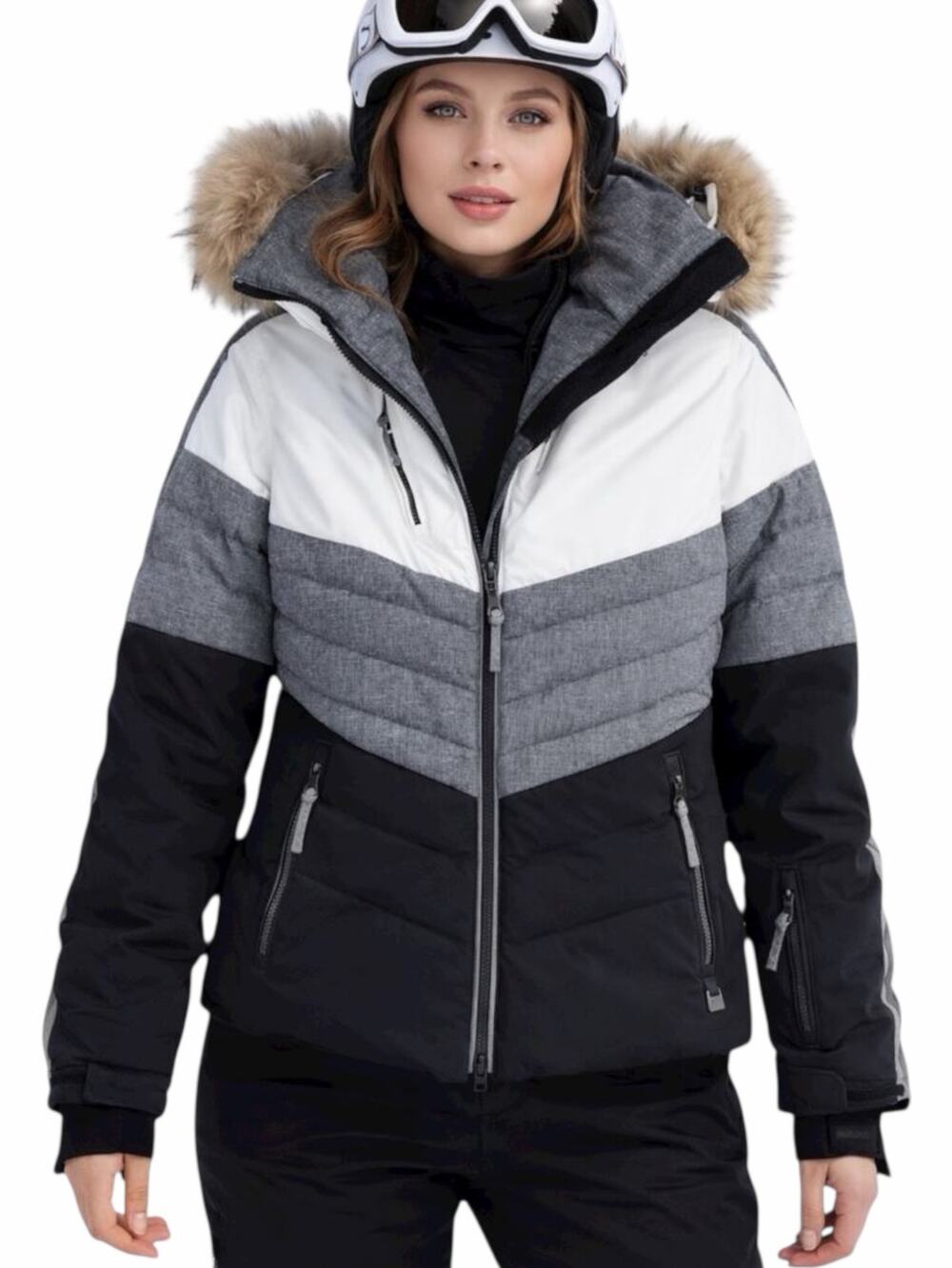 Nils Colorblock Waterproof Ski Snowboard Jacket Fur Hood Black Gray Size 8
